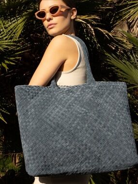 Milaner Italia Leather, The Travel Elena Woven Handbag- Blue 27”